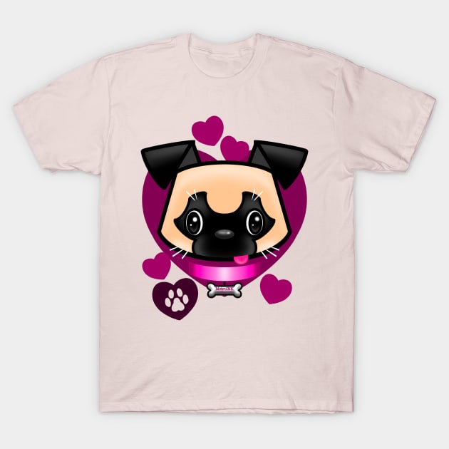 Pug Love Pink T-Shirt by MetroInk